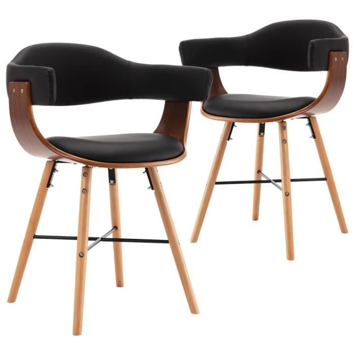 VidaXL Chaises de salle à manger 2 pcs Noir Similicuir et bois courbé