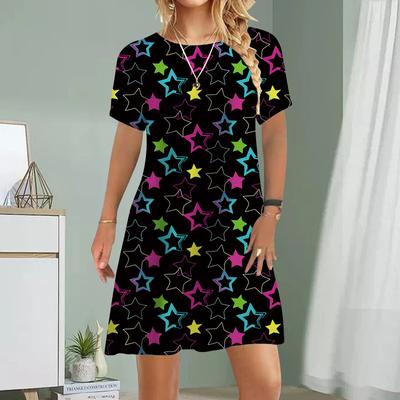 Women Casual Dress Summer Five-pointed Star Print Dresses For Women O-neck Short Sleeve Dress Plus Size