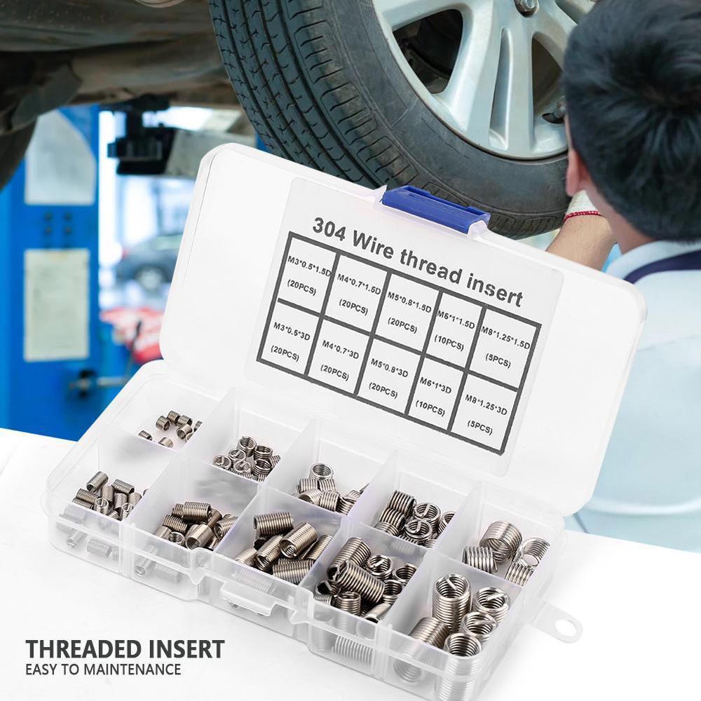 105Pcs//set Stainless Steel Wire Screw Sleeve Thread Repair Insert Kit Tool Set for Replaceable Parts M50.8 Thread Repair Insert Kit Set