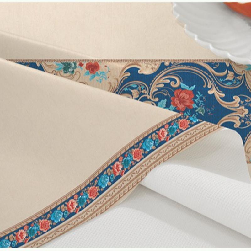 1pc Decorative Floral Print Water Resistant Anti SlipTablecloth Wash Free and Stain Resistant PVC Heat-insulating Tablecloths for Kitchen Room
