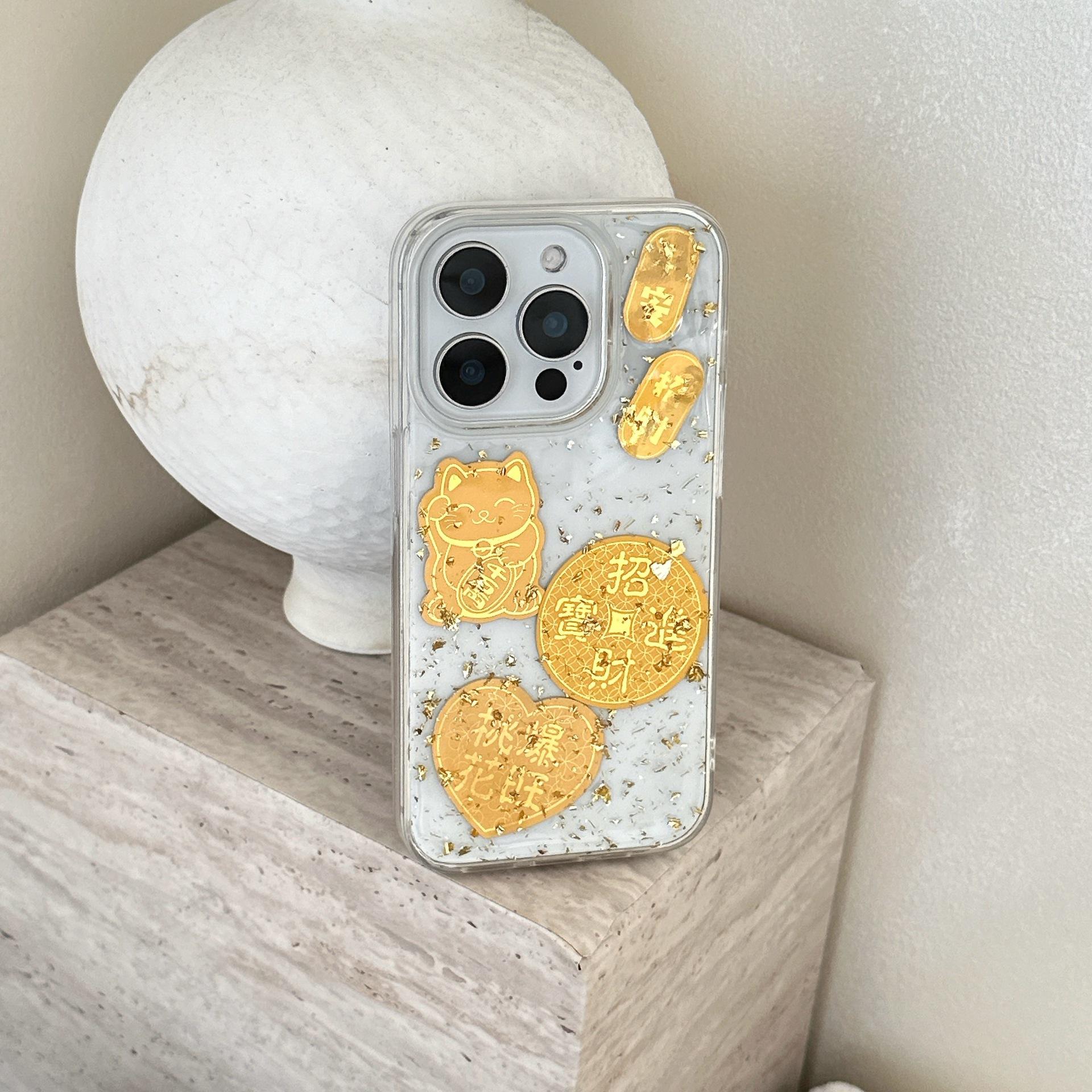 

Подходит для Apple 16ProMax Прозрачный Чехол для мобильного телефона с золотой фольгой Бог богатства Iphone 15 Капля клея Противоударный 14 Защитный чехол iPhone16
