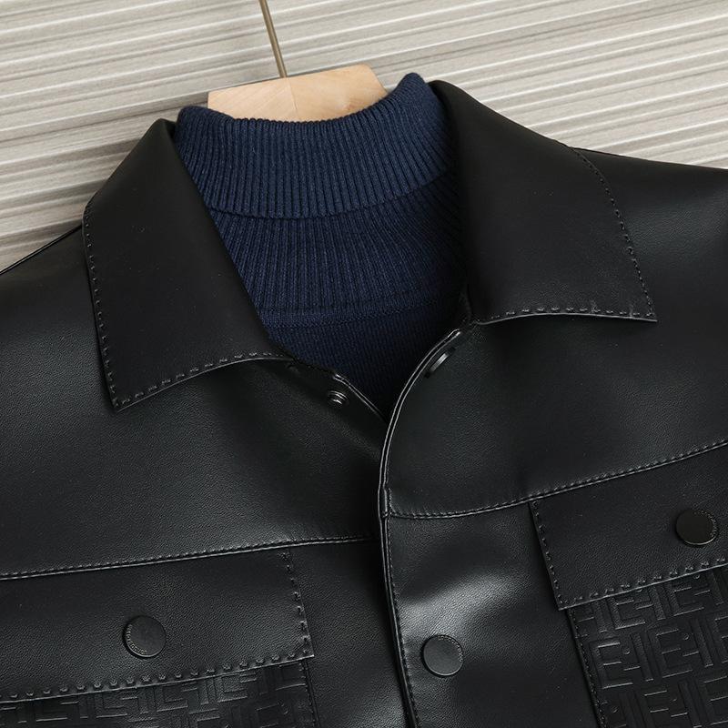 New Winter Down Leather Jacket Men's Fashionable Lapel PU Leather Jacket