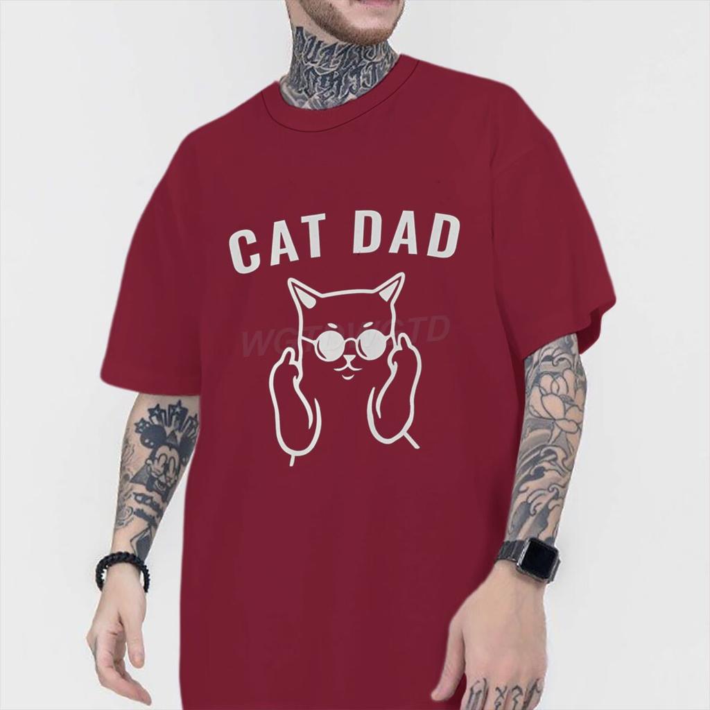 Fun Cat Dad Print T Shirt Men 100 Cotton Short Sleeve Tshirts Humor Fashion Animal Kitten Streetwear Crewneck Ropa Hombre