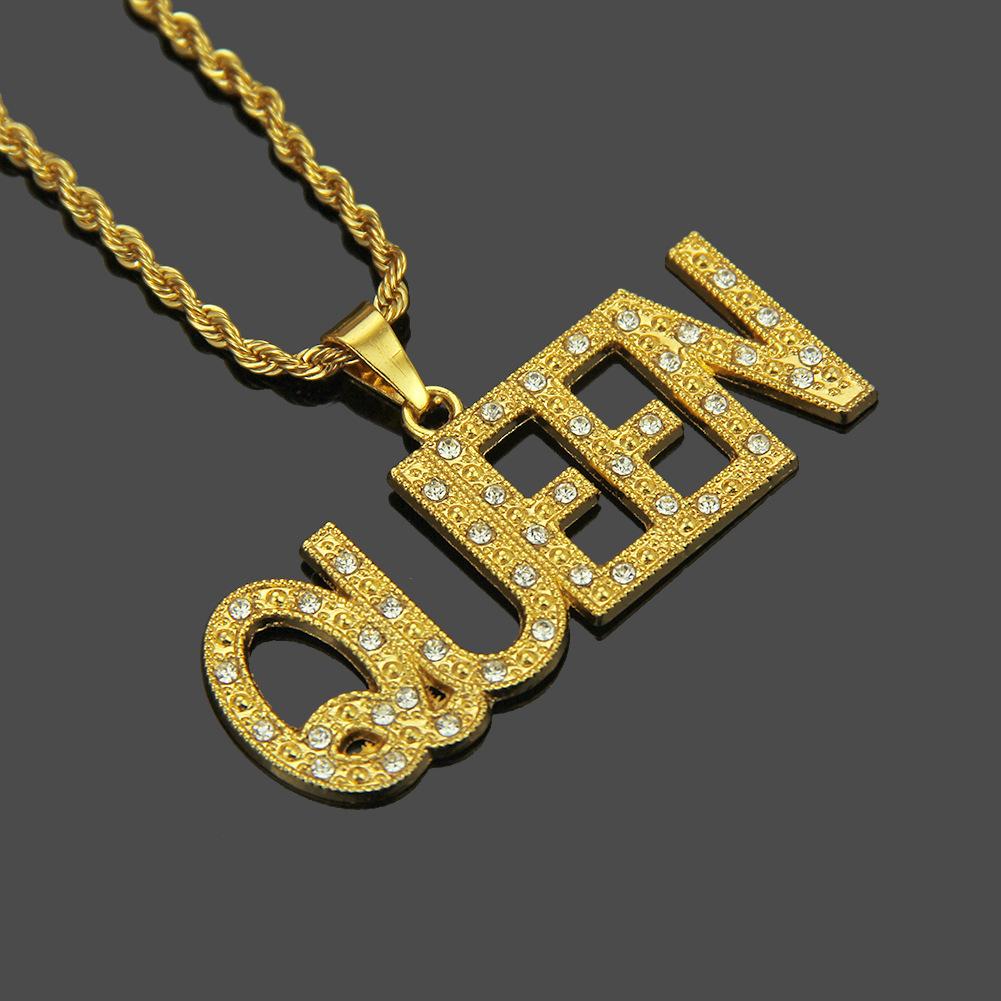 Collier de Style européen et américain populaire, pendentif à la mode Hip Hop en diamant reine lettre