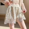 Women's High-Waist Lace Hollow Out A-line Shorts - Summer Slimming, Loose Wide Leg with Elastic Waist