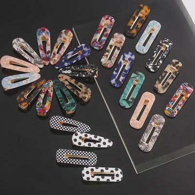 Marble & Leopard Pattern Acrylic Hairpin Set: Geometric Side Clips for Women