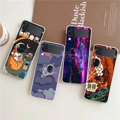 Cute Cartoon Astronaut Clear Phone Case For Samsung Galaxy Z Flip 4 Case Thin High Hard PC Shell On For Galaxy Z Flip 3 5G Cover
