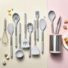 Kitchen Utensils Set Silicone Stainless Steel Handle Non Slip Heat Resistant Cooking Utensils Set for Home Apartments