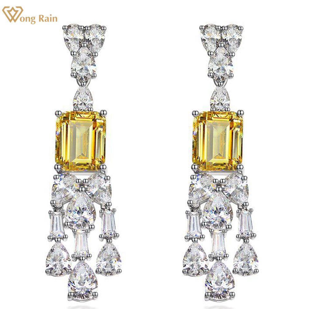 

Wong Rain, 100% стерлинговое серебро 925 пробы, изумрудная огранка, 10*12 мм, цирконы AAAAA, драгоценный камень, свадебные, помолвочные, висячие серьги-шпильки, ювелирные изделия жёлтый