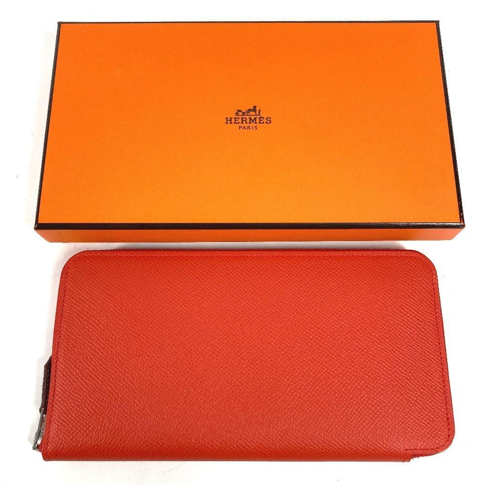 HERMES Azap Long Silk-In Wallet Zip Around Long Wallet Epsom Capusine Orange