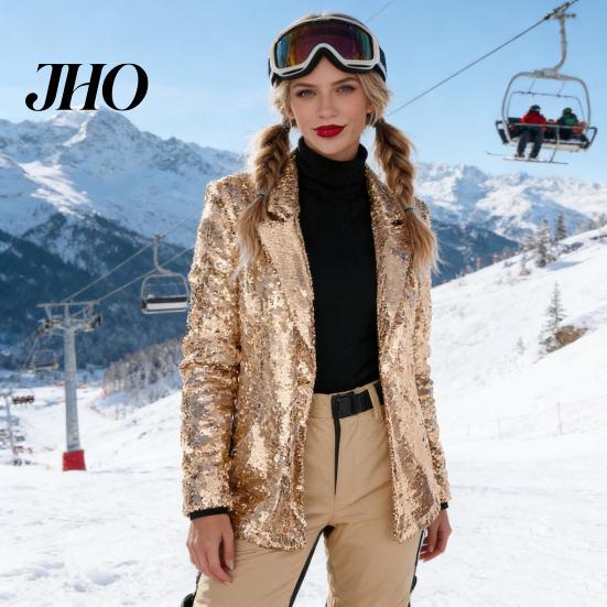 Sequin Outerwear Women's Jacket Shiny Open Front Blazer Evening Women Party Sparkly Long Sleeve Cardigan Coat with Pockets Elegant