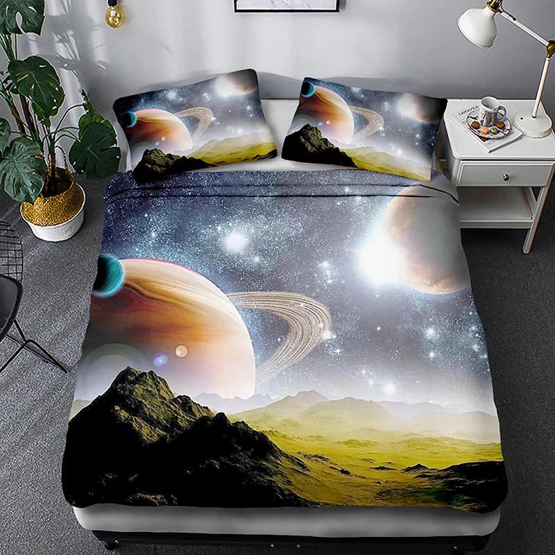 Set cuvertură de pat Galaxy Star 3d Space Star Cu o singură dublă Twin/Queen 2 buc/3 buc Seturi de lenjerie de pat Univers cu tematică în spațiul cosmic