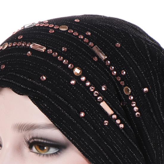 Cappello a turbante pieghevole sottile con strass Cappello lucido elastico Accessori per capelli da donna