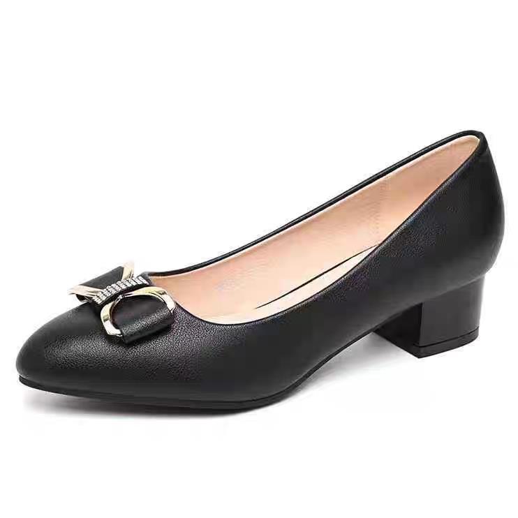 Woodpecker Women's Genuine Leather Mid-Heel Slip-On Shoes 2025 - Chunky Heel for Spring and Autumn