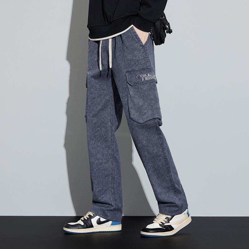 Men's Retro Wide-Leg Multi-Pocket Outdoor Pants for Running, Climbing, and Hiking