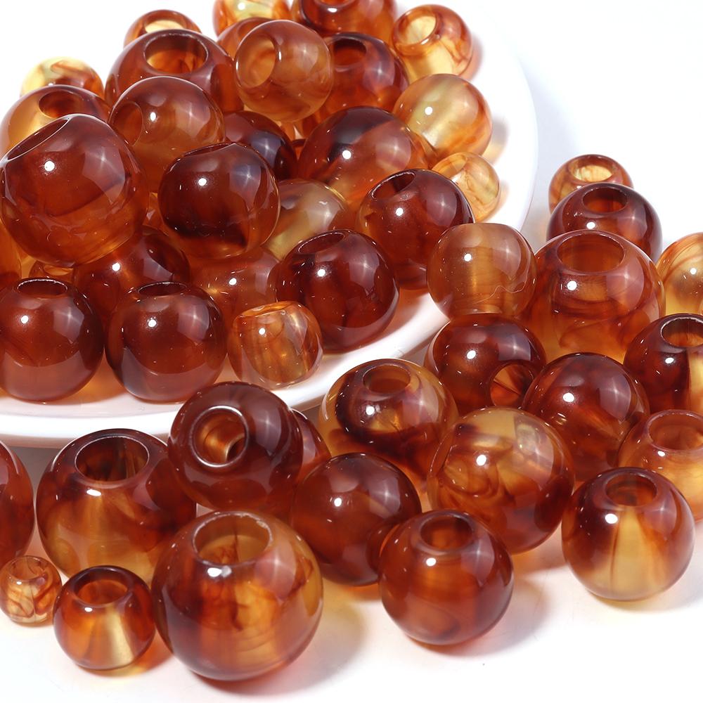 10-200pcs 8/10/12/14/16/18/20mm Acrylic Amber Beads Round Big Hole Loose Spacer Beads For DIY Jewelry Making Bracelets Necklace