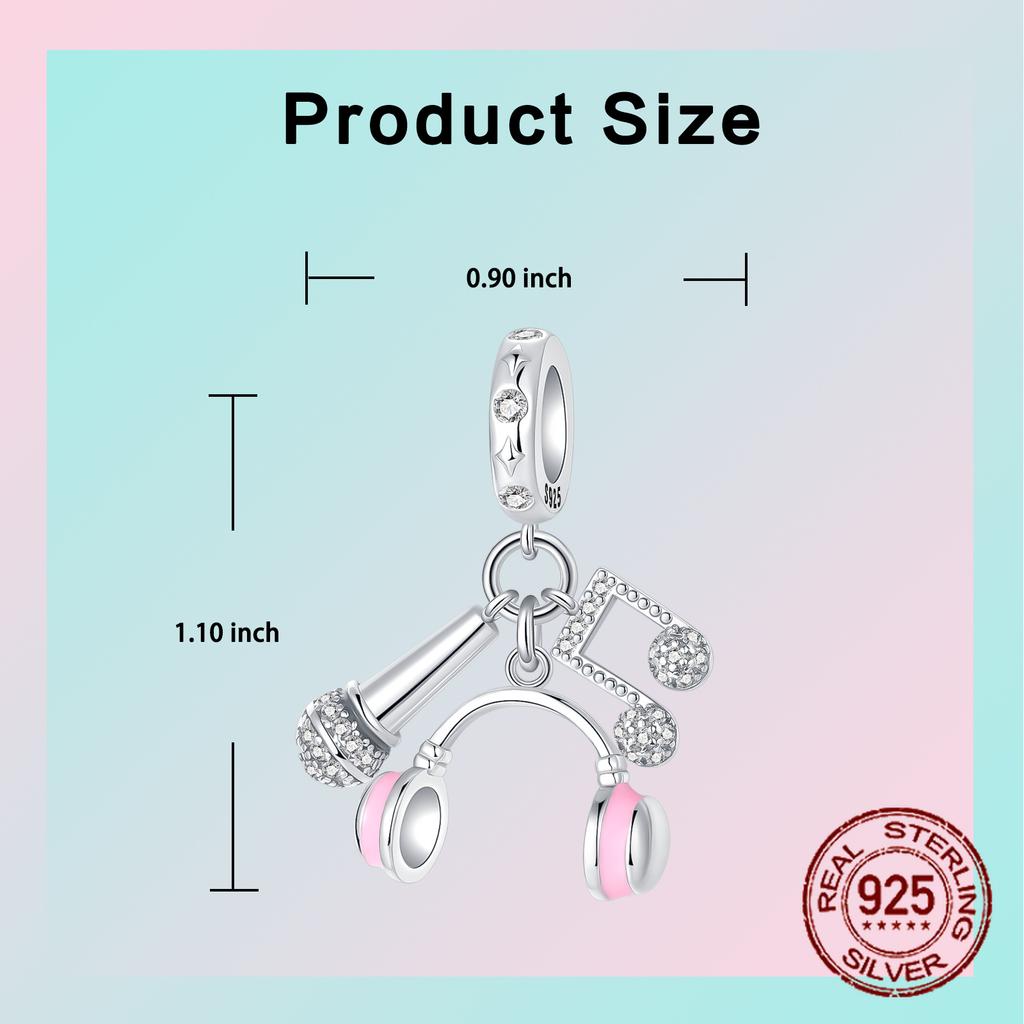 copper Pink Earphones Microphone Music Note Pendant Charm Compatible With Authentic Charm Bead Charms Bracelets Women Do It Yourself Jewellery Gift