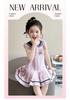 Girl rabbit police officer knitted pleated skirt summer 2026 new item baby girl flying sleeve navy collar summer dress princess skirt