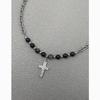 Retro Black Cross Pendant Necklace With Titanium Steel Chain For Street Style Jewelry