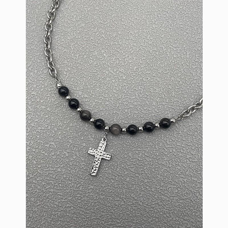 Retro Black Cross Pendant Necklace With Titanium Steel Chain For Street Style Jewelry