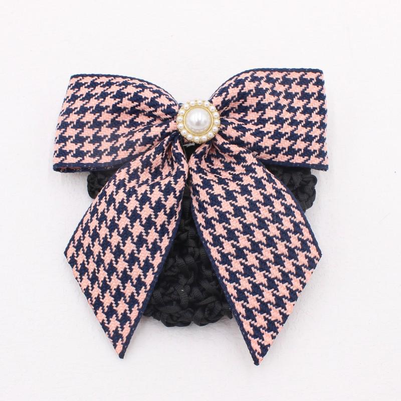 Houndstooth Bow Hair Clip with Bun Net - Professional Daily Hair Accessory HF332 красный