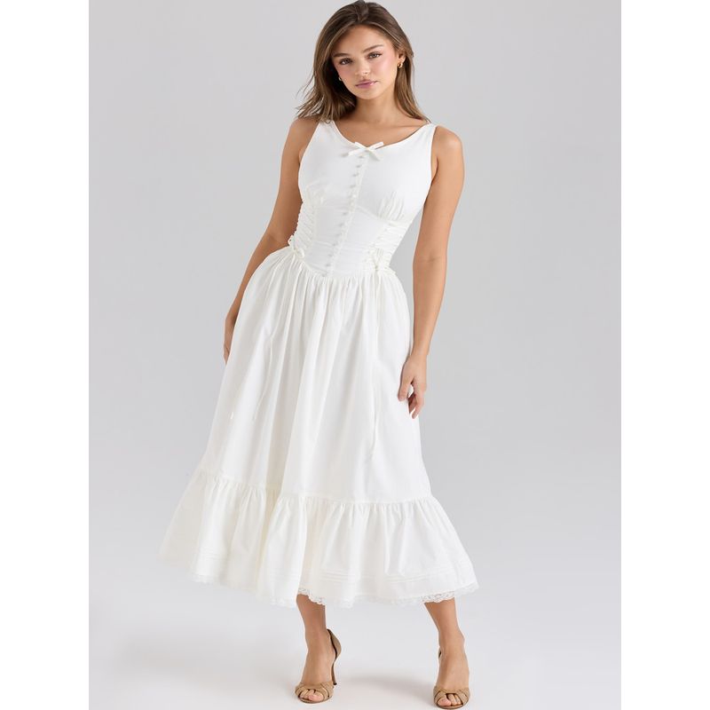 Oxygen First Love House Same Bohemian Elegant Temperament Bow Ballet Style Strap Waist Hugging Dress