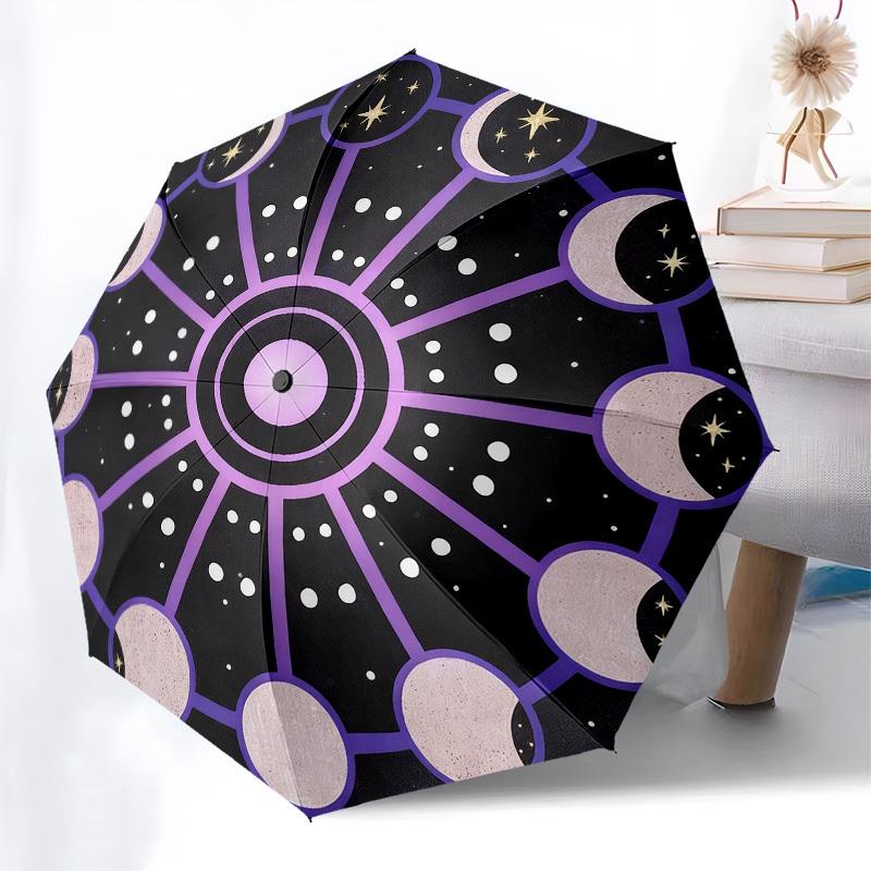 1pc Moon Phases Stars Automatic Folding Umbrella, Heavy Duty 8 Rib Iron Frame, Suitable for Travel, Daily Use, Birthday, Decor Gift 77