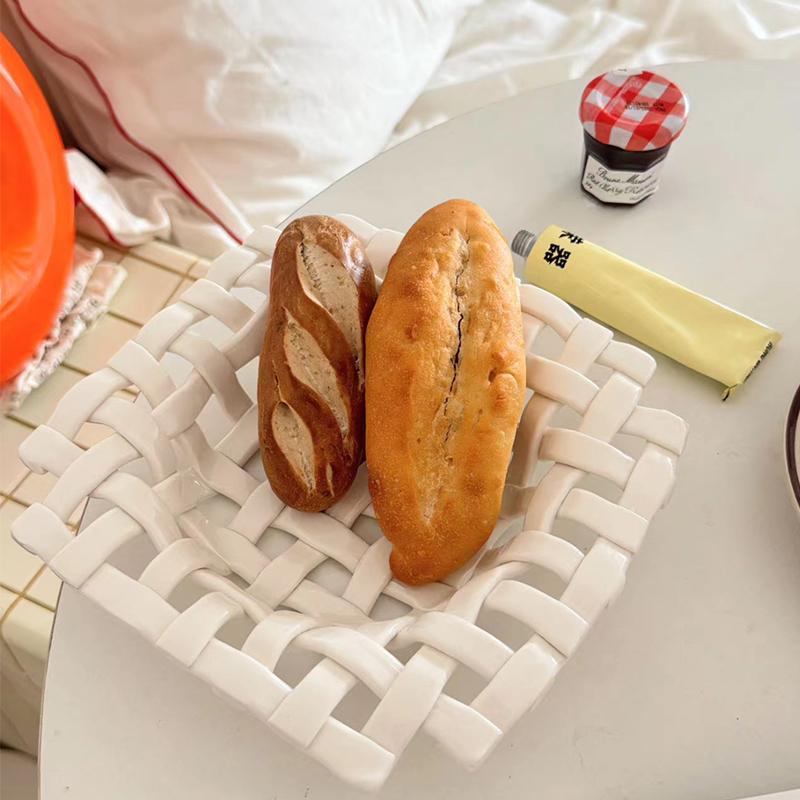 Korean-style Ceramic Hand-woven Storage Basket Coffee Table Desktop Fruit Basket Home Decoration Basket Snack Tray