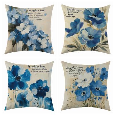 Neuer blauer Aquarell-Blumen-Leinen-Kissenbezug für Feiertagsdekoration und Auto-Kissenbezug