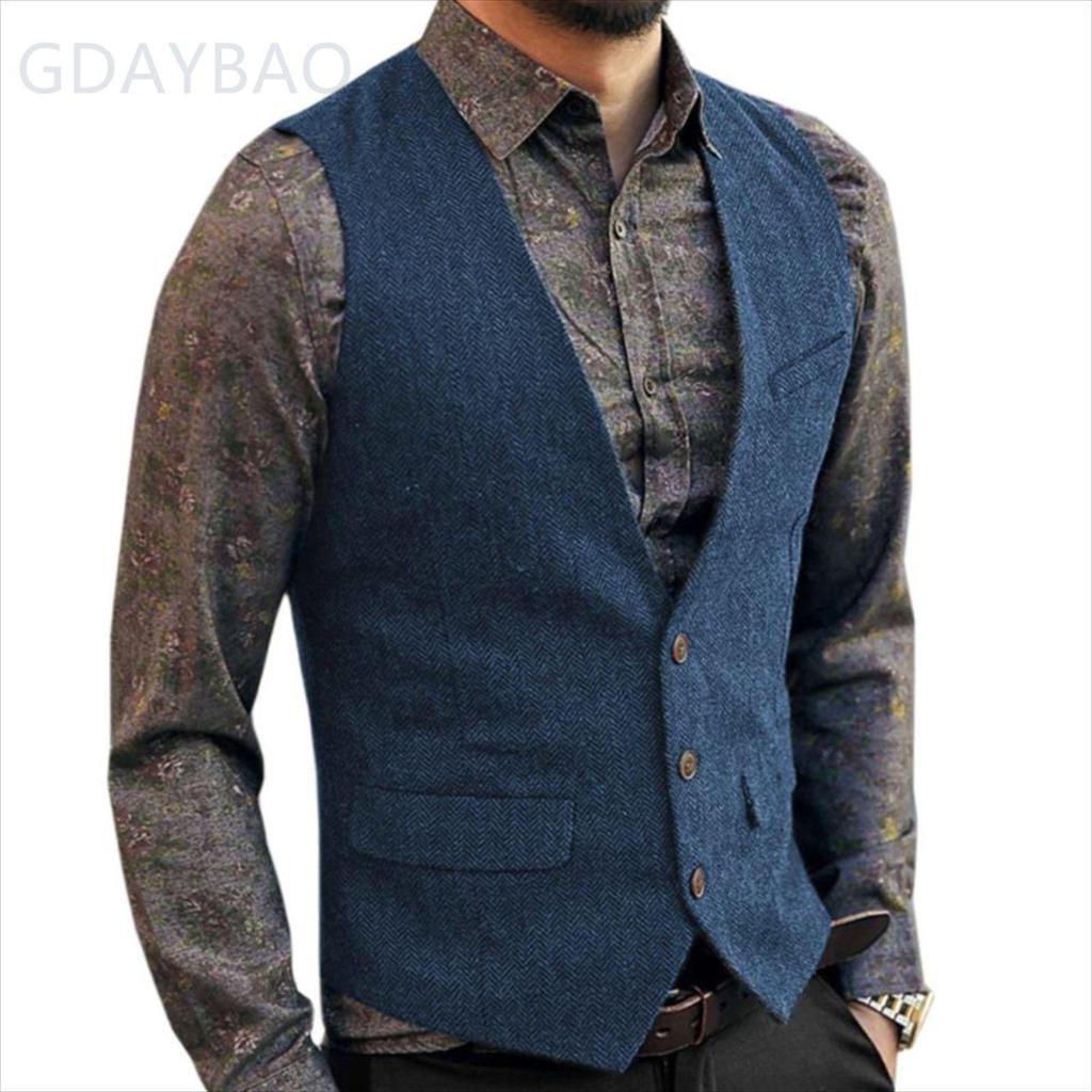 Pánská ležérní vesta se vzorem rybí kosti na rok 2024 - Nový britský styl