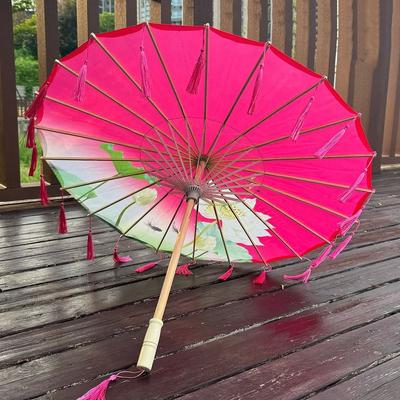 70cm Silk Fabric Tassel Umbrella Chinese Style Rainproof Classical Oil Paper Umbrella Decorative Handheld Ancient Dance Umbrella