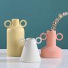 Ceramic Vase Geometric Circular Handle Ceramic Handicraft Plant Pot Floral Arrangement Accessories Home Decoration Vases
