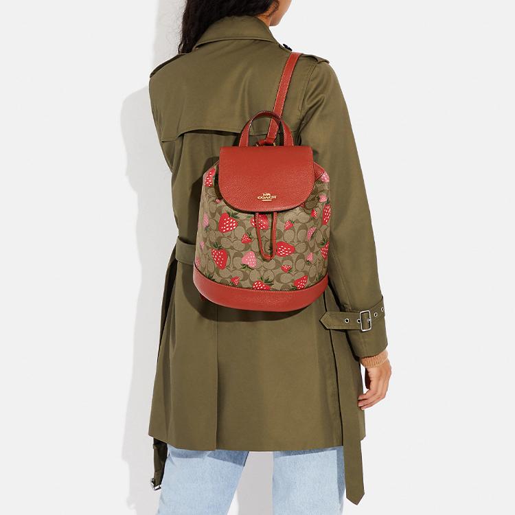 New COACH Dempsey Canvas With Leather Bucket Bag, Backpack Medium Size Women's Ebony & Dark Wood Color CH326-IME7V