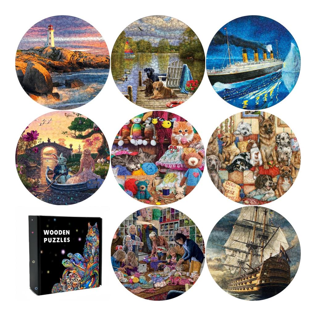 Round Draw Unique Wooden Puzzles for Educational Toys Adults Puzzles Games Wooden Jigsaw Home Decor Crafts Gift