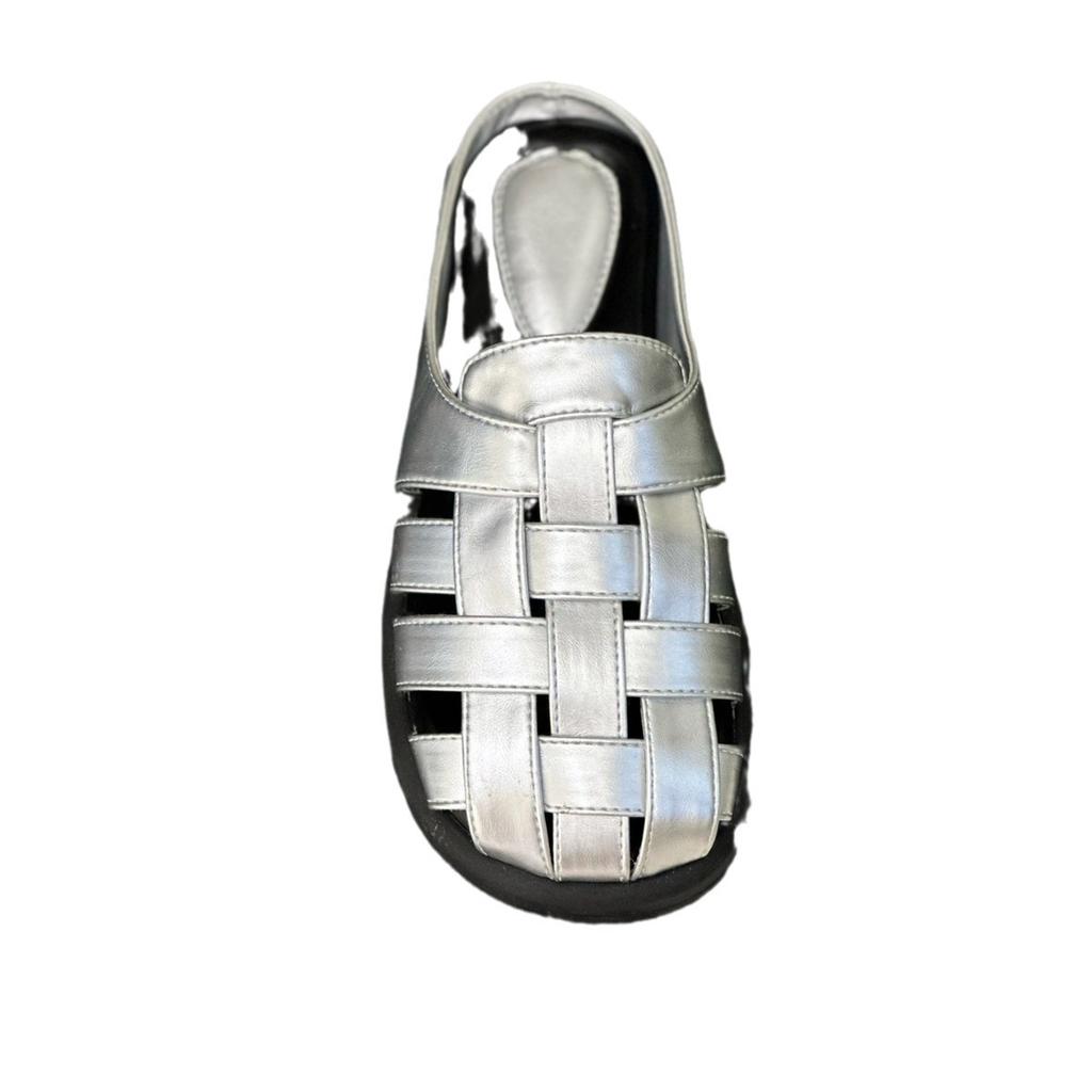 Baotou halvtofflor dam sommarplagg Muller vävda ihåliga tåsandaler gravida kvinnor platta franska sandaler