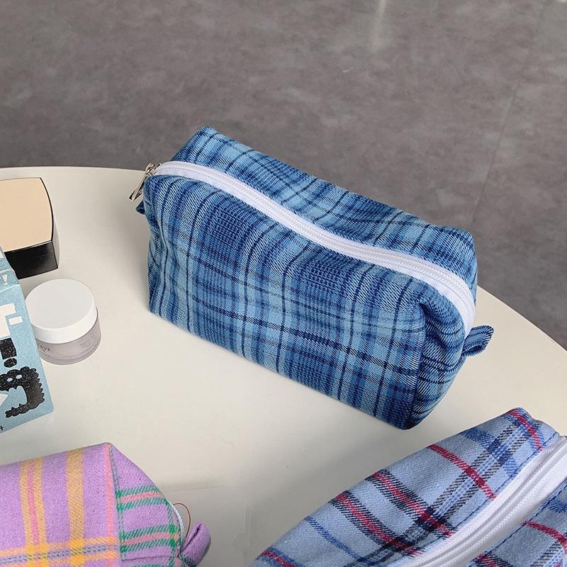 Sweet Cute Color Retro Plaid Cosmetic Bags Pencil Case Large Capacity Portable Girly Storage Bags Makeup Pouch Toiletry Bag Gift