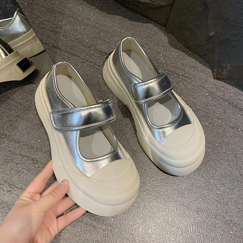Platform spring new Velcro silver breathable Jane casual board shoes