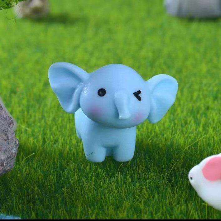 Adorable Blue Elephant Resin Ornament for Creative Desk or Miniature Scenery