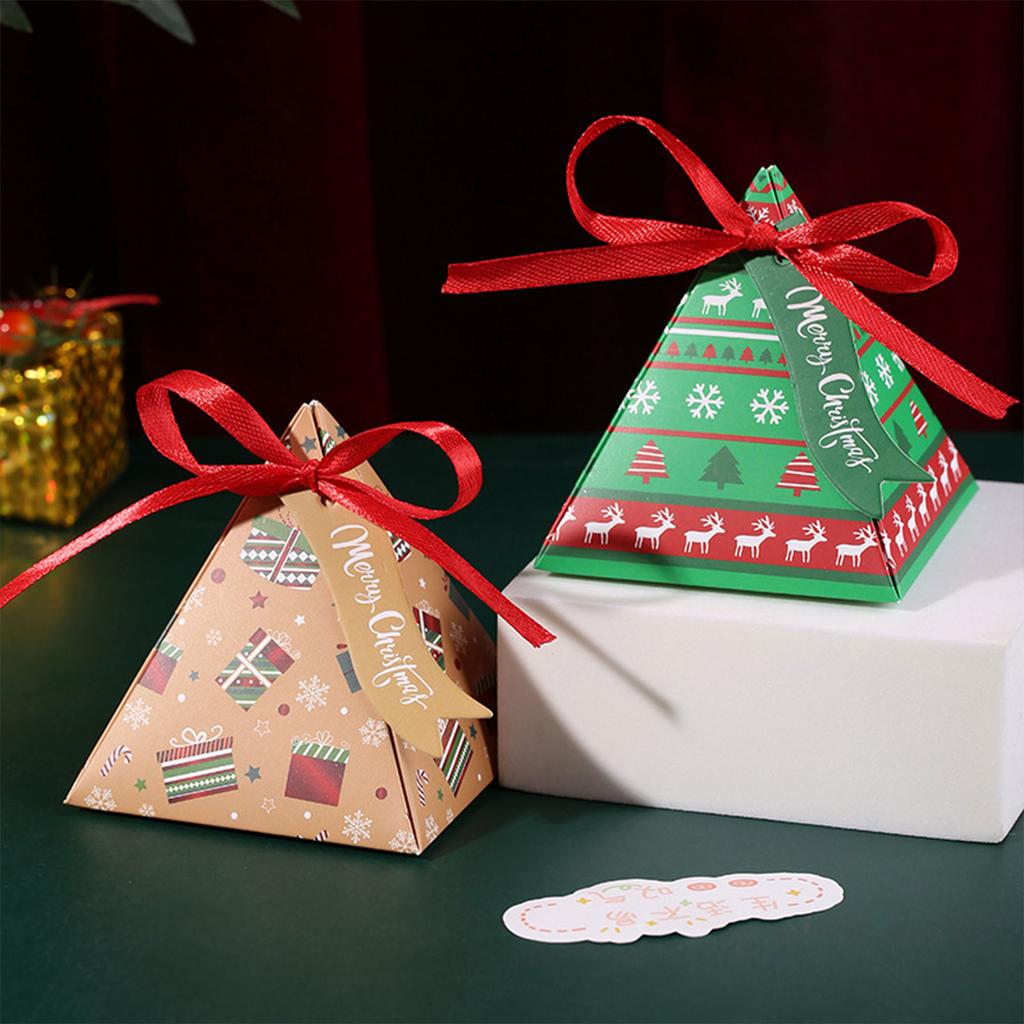 Set of 50 Christmas Themed Triangle Treat Boxes Sophisticated Triangle Christmas Candy Paper Boxes with Festival Charm