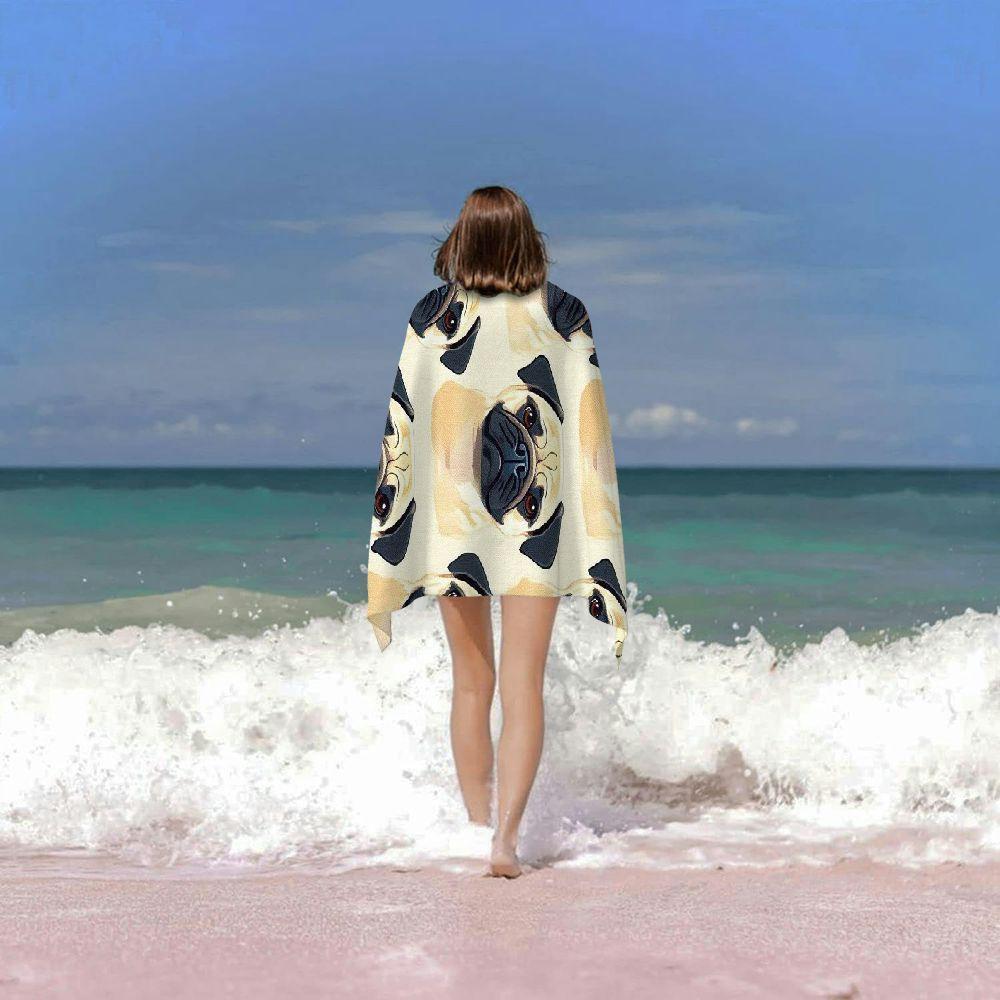 Pug Beach Towel for Adults, Ultra Absorbent Quick-Drying Pool Towel for Travel Swimming Camping