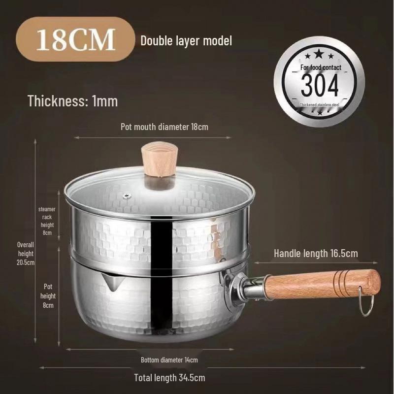 Extra Thick 304 Stainless Steel Yukihira Milk Pot, Uncoated for Baby Food, Cooking Noodles, Small Household Pan