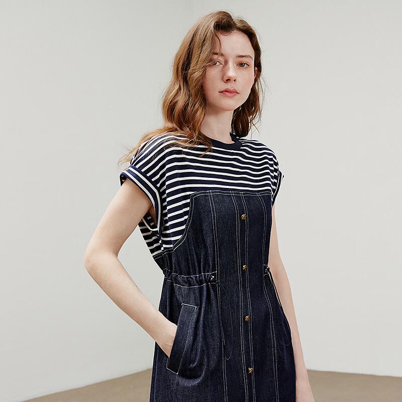 Chuyu Damen Freizeit Acetat Mischung Kurzarm Denim Midi Kleid