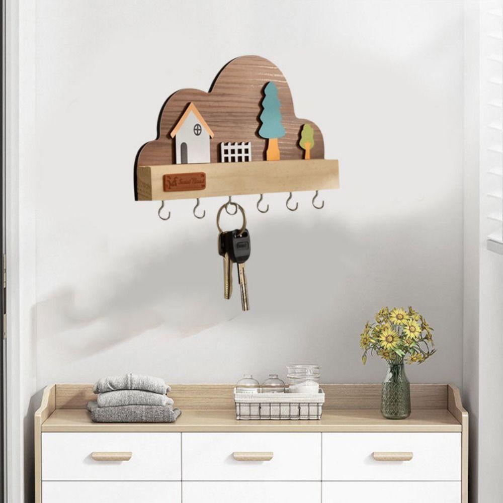 No-Drill Key Storage Hanging Hook Solid Wood Coat Rack Practical Door Wall Hook  Home Decor