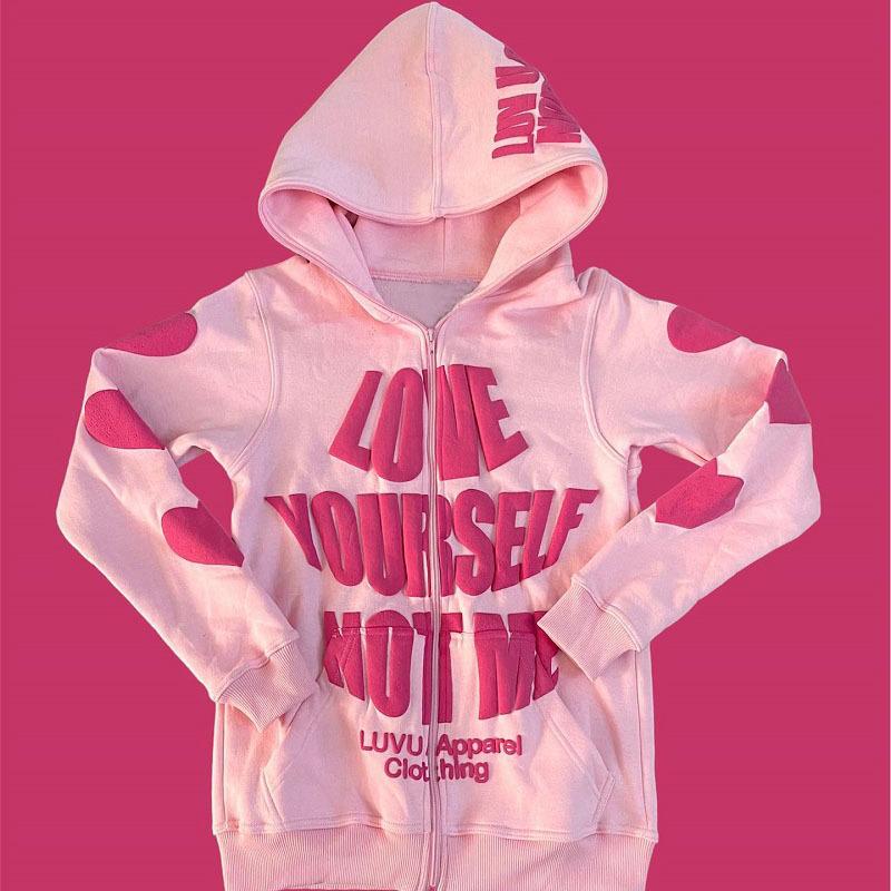 Y2K Letter Printed High Street Long Sleeved Autumn/winter Retro Hip-hop Casual Zipper Hooded Sweatshirt