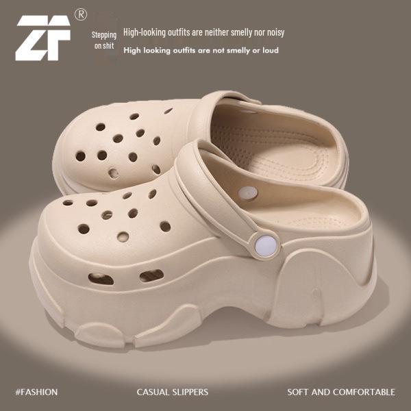 Women's Summer Thick-Soled Height-Increasing Perforated Beach Shoes – Lightweight EVA Material for Comfort and Durability.