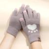 Fashion Cat Paw Printing Gloves Mobile Phone Touchscreen Knitted Gloves Winter Thick & Warm Adult Soft Fluffy Gloves Men's Women