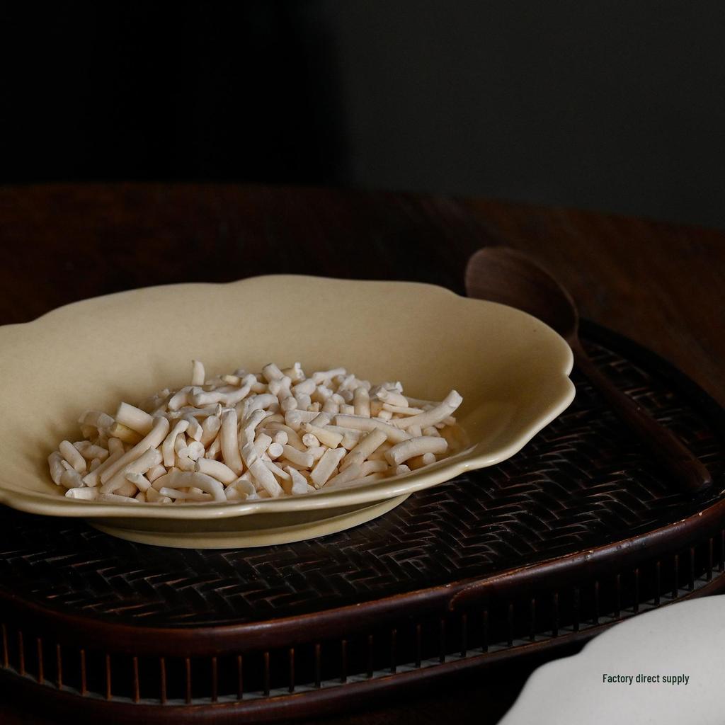 9" Handmade Chinese Beige Ceramic Petal Dinner Plate