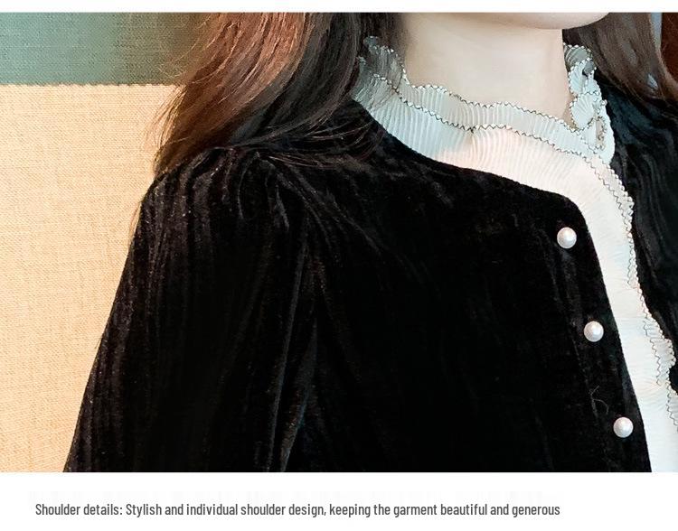 Women's Gold Velvet Lace Top - Stylish Spring/Autumn/Winter 2024