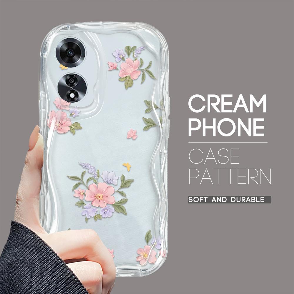 For OPPO A17 A18 A38 A58 A98 Reno7 Z 8Z 8T 11F 11 Pro Realme 12 Lite 12 Pro C30 Pink Flowers Cream Texture Soft Silicone Shockproof Phone Case