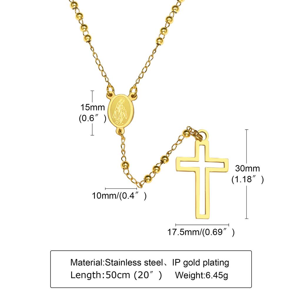 Damen Kreuz Rosenkranz Halskette, Maria mit Kreuz Anhänger, Schwarz Gold Farbe Edelstahl Christus Jesus Gebet Kirche Schmuck
